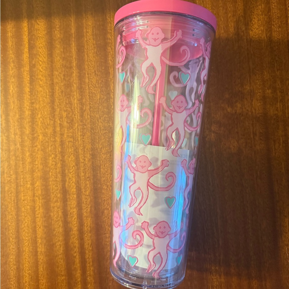 Roller Rabbit Pink Monkey Tumbler